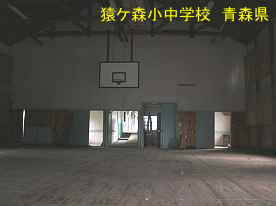 猿ケ森小中学校・体育館内、青森県の廃校・木造校舎