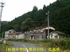 「総領中学校・黒目分校」道沿い全景、広島県の木造校舎・廃校