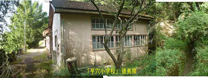 「芋穴小学校」横側、徳島県の木造校舎