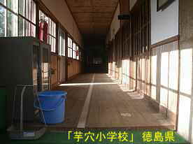 「芋穴小学校」廊下、徳島県の木造校舎