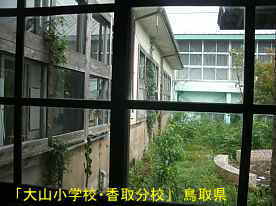「大山小学校・香取分校」窓より中庭、鳥取県の木造校舎
