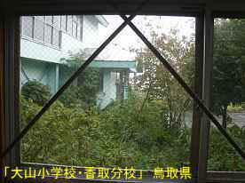 「大山小学校・香取分校」窓より体育館、鳥取県の木造校舎