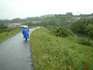 土手沿いの道、熊野古道・中辺路を歩く