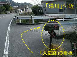 「湯川」付近の看板、熊野古道「大辺路」を歩いた紀行文