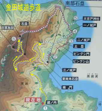 金田城遊歩道地図、対馬