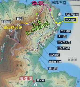 金田城地図、対馬