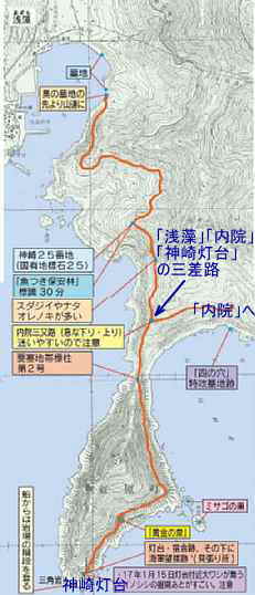 浅藻～神崎灯台の地図、対馬