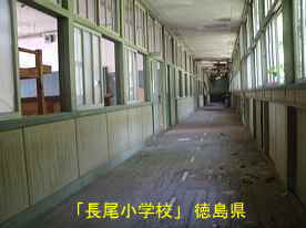 「長尾小学校」廊下、徳島県の木造校舎